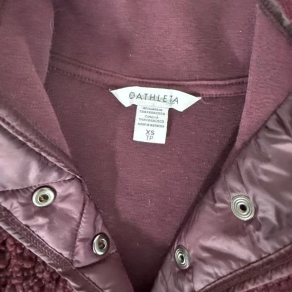 Athleta Womens‎ Fleece Sherpa Pullover Quarter Snap Up Burgundy Warm Sweater XS - Picture 4 of 8